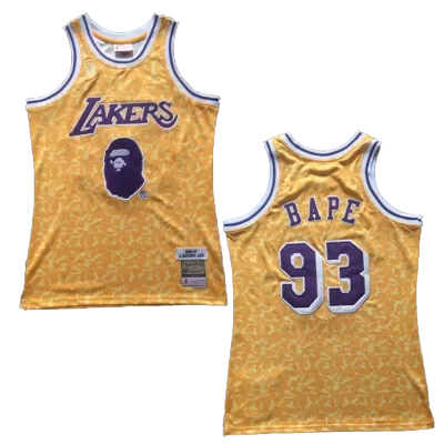 Men's Los Angeles Lakers BAPE #93 Yellow Hardwood Classics Swingman Jersey - acejersey