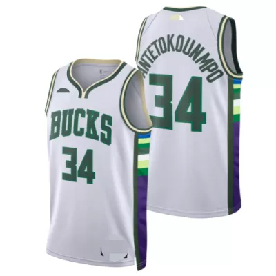 Men's Milwaukee Bucks Giannis Antetokounmpo #34 White Swingman Jersey 2021/22 - City Edition - acejersey