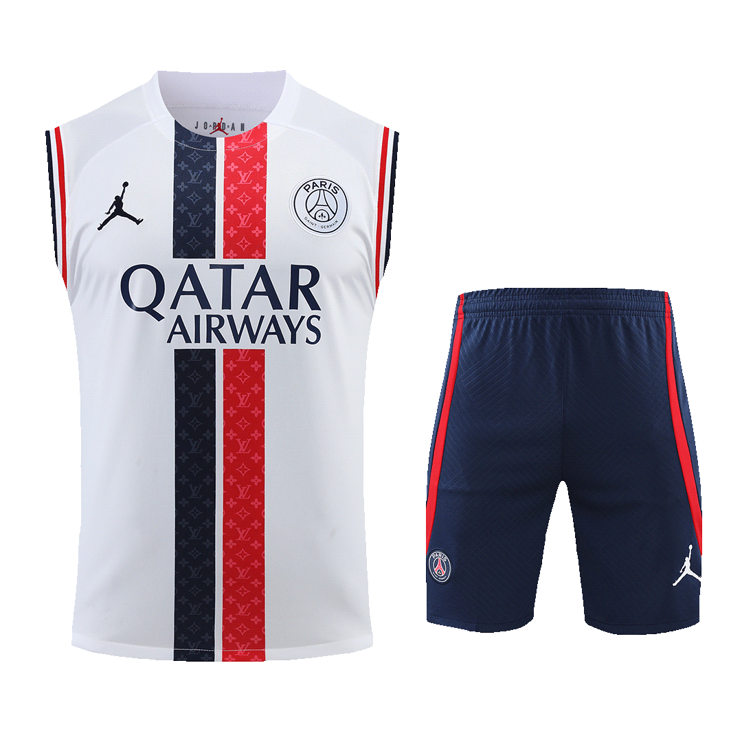 PSG White Sleeveless Football Jersey with shorts