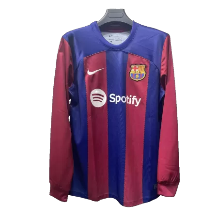 Men's Barcelona Home Long Sleeve Soccer Jersey 2023/24 - acejersey