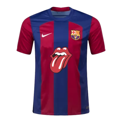 Men's Barcelona x Rolling Stones Home Soccer Jersey 2023/24 - Fans Version - acejersey