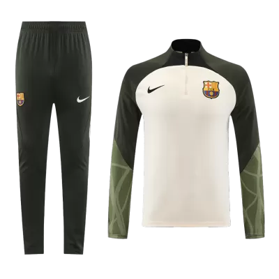 Barcelona 1/4 Zipper Cream Tracksuit Kit(Top+Pants) 2023/24 for Adults - acejersey