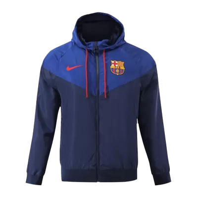 Barcelona Navy Hoodie Windbreaker Jacket 2023/24 For Adults - acejersey