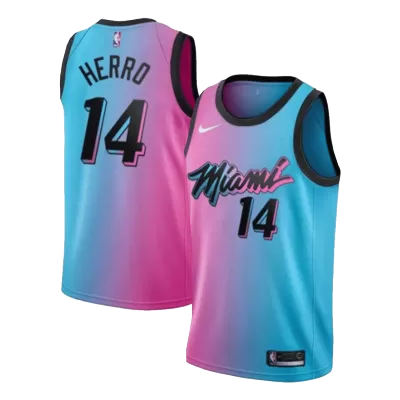 Men's Miami Heat Herro #14 Blue&Pink Swingman Jersey 2020/21 - City Edition - acejersey