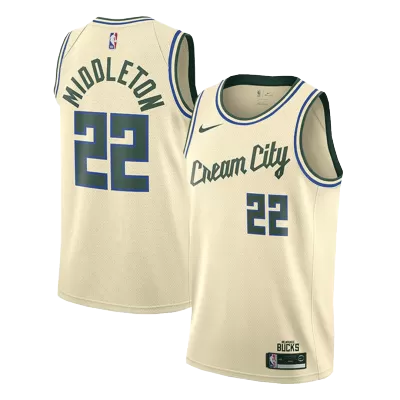 Men's Milwaukee Bucks Khris Middleton #22 Cream Swingman Jersey - City Edition - acejersey