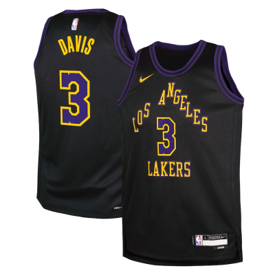 Youth Los Angeles Lakers Anthony Davis #3 Black Swingman Jersey 2023/24 - City Edition - acejersey