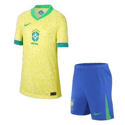 Kid's Brazil Home Jerseys Kit(Jersey+Shorts) 2024 - acejersey