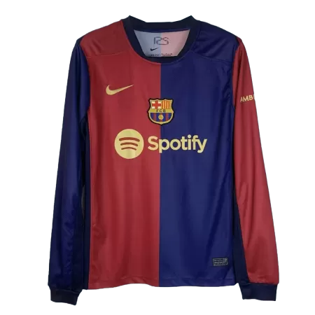 Men's Barcelona Home Long Sleeve Soccer Jersey 2024/25 - acejersey