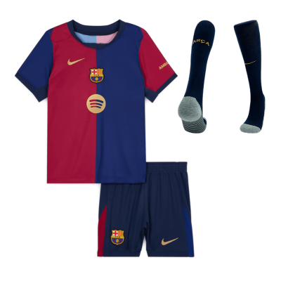 Kid's Barcelona Home Jersey Full Kit 2024/25 - Spotify Logo Without Text - acejersey