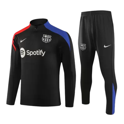 Barcelona 1/4 Zipper Black Tracksuit Kit(Top+Pants) 2024/25 for Adults - acejersey