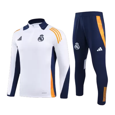 Real Madrid 1/4 Zipper White Tracksuit Kit(Top+Pants) 2024/25 for Adults - acejersey