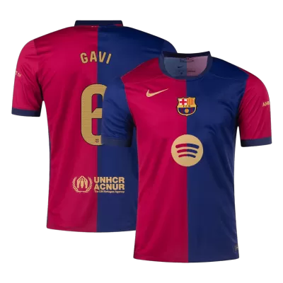 Men's Barcelona GAVI #6 Home Soccer Jersey 2024/25 - Spotify Logo Without Text - acejersey