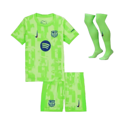 Kid's Barcelona Third Away Jersey Full Kit 2024/25 UCL - Spotify Logo Without Text - acejersey