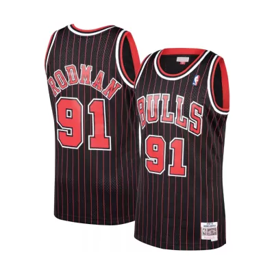 Men's Chicago Bulls Dennis Rodman #91 Black Hardwood Classics Swingman Jersey 1995/96 - acejersey