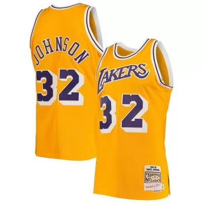 Men's Los Angeles Lakers Magic Johnson #32 Yellow Hardwood Classics Jersey 1984/85 - acejersey