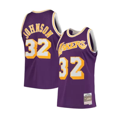 Men's Los Angeles Lakers Magic Johnson #32 Purple Hardwood Classics Jersey 1984/85 - acejersey