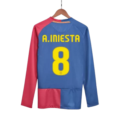 Barcelona A.INIESTA #8 Home Retro Long Sleeve Soccer Jersey 2008/09 - UCL Final - acejersey