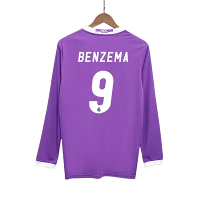 Real Madrid BENZEMA #9 Away Retro Long Sleeve Soccer Jersey 2016/17 - acejersey