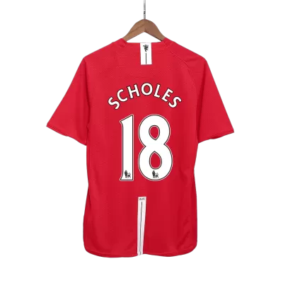 Manchester United SCHOLES #18 Home Retro Soccer Jersey 2007/08 - acejersey