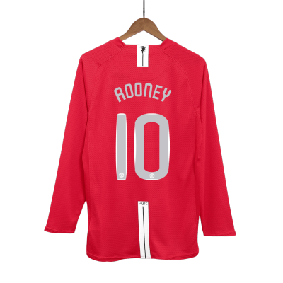 Manchester United ROONEY #10 Home Retro Long Sleeve Soccer Jersey 2007/08 - UCL Final - acejersey