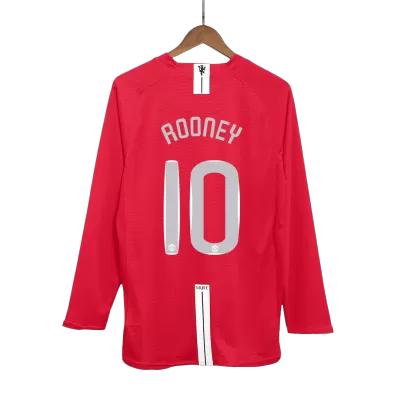 Manchester United ROONEY #10 Home Retro Long Sleeve Soccer Jersey 2007/08 - UCL Final - acejersey