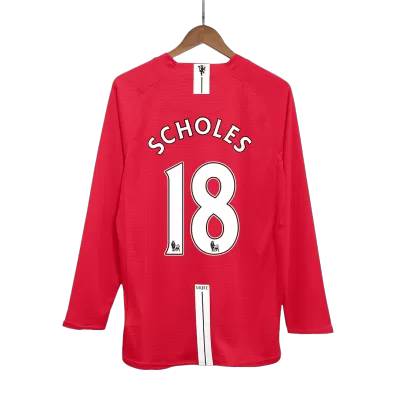 Manchester United SCHOLES #18 Home Retro Long Sleeve Soccer Jersey 2007/08 - acejersey