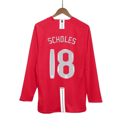 Manchester United SCHOLES #18 Home Retro Long Sleeve Soccer Jersey 2007/08 - UCL Final - acejersey