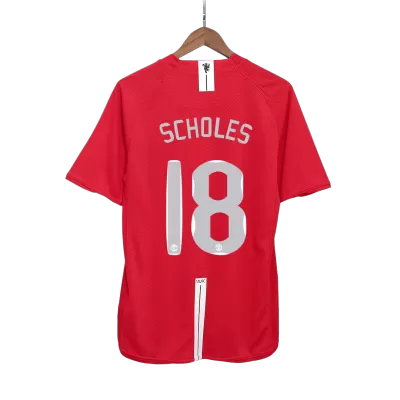 Manchester United SCHOLES #18 Home Retro Soccer Jersey 2007/08 - UCL Final - acejersey