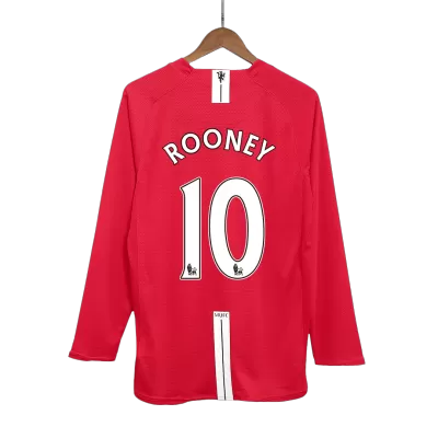 Manchester United ROONEY #10 Home Retro Long Sleeve Soccer Jersey 2007/08 - acejersey