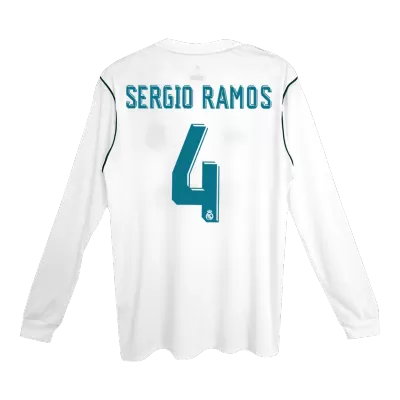 Real Madrid SERGIO RAMOS #4 Home Retro Long Sleeve Soccer Jersey 2017/18 - acejersey