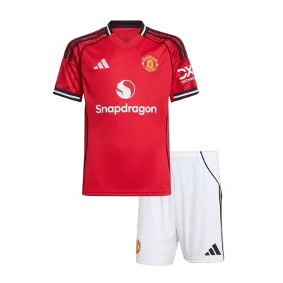 Kid's Manchester United Home Jersey Kit(Jersey+Shorts) 2025/26 - acejersey